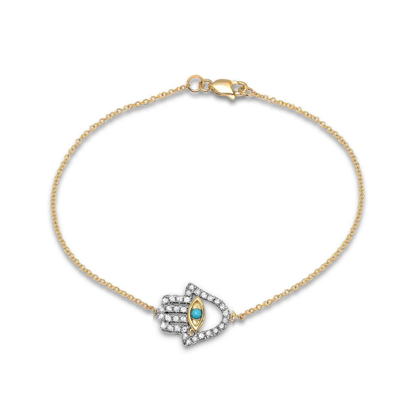 Hamsa Turquoise and Diamond Bracelet