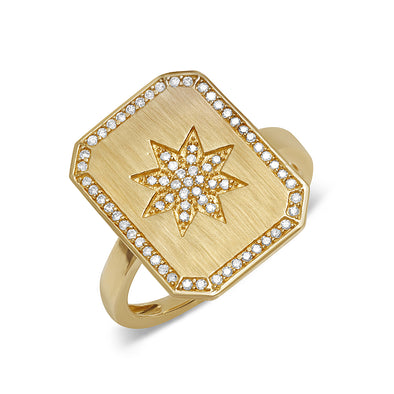 diamond star signet brushed charmed ring