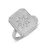 14k white gold genuine diamond star signet ring 
