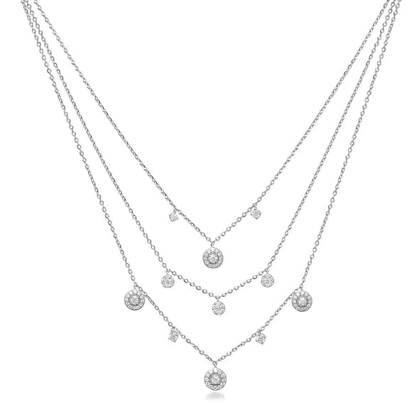 3 Strand Diamond Halo Necklace