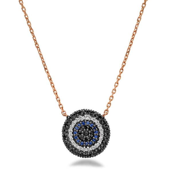 Black Diamond Sapphire and Diamond Disc Necklace
