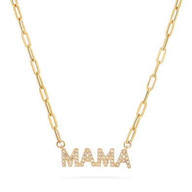 Diamond Block Letter MAMA Paperclip Chain Necklace